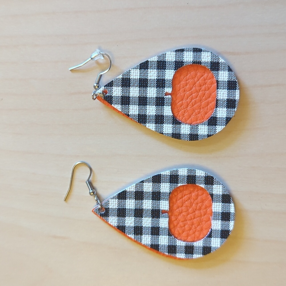 Fall pumpkin plaid earrings